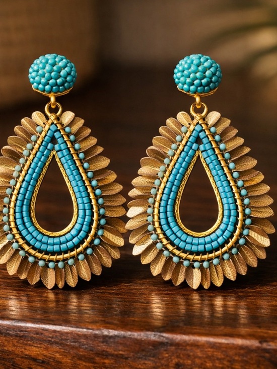 Piper K Jewelry - Handcrafted Southwest Teardrop Dangle Earrings with Turquoise Beaded Detail